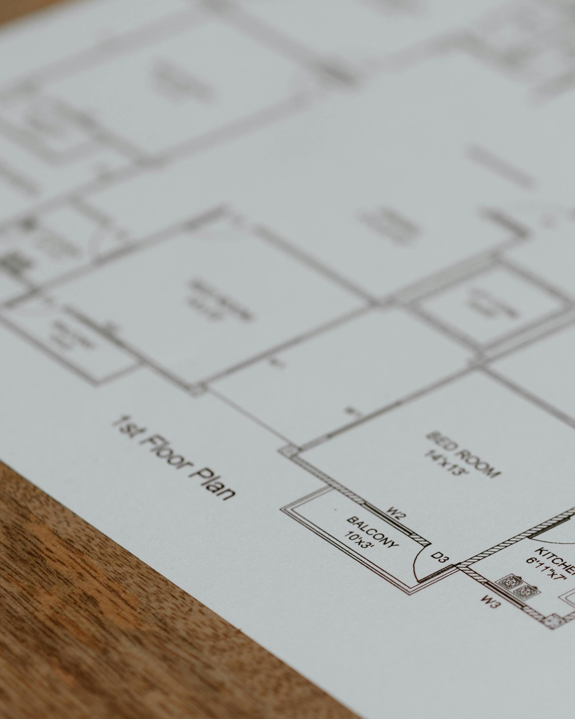 A floorplan drawing on a desk